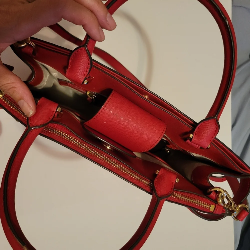 Michael Kors Karla Red Leather Satchel with Gold‎ Hardware